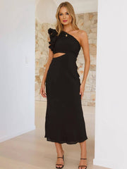 Inrosy robe longue une épaule sans manches découpes femme élégant de soirée invité mariage robe bal de promo