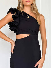 Inrosy robe longue une épaule sans manches découpes femme élégant de soirée invité mariage robe bal de promo
