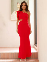 Inrosy robe longue une épaule sans manches découpes femme élégant de soirée invité mariage robe bal de promo