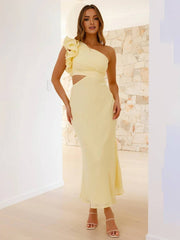 Inrosy robe longue une épaule sans manches découpes femme élégant de soirée invité mariage robe bal de promo