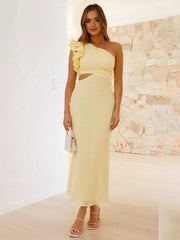 Inrosy robe longue une épaule sans manches découpes femme élégant de soirée invité mariage robe bal de promo