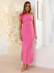 Inrosy robe longue une épaule sans manches découpes femme élégant de soirée invité mariage robe bal de promo