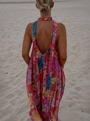 Inrosy robe longue imprimé à fleurie à fines brides sans manches femme élégant décontracté lâche ample hawaienne de plage