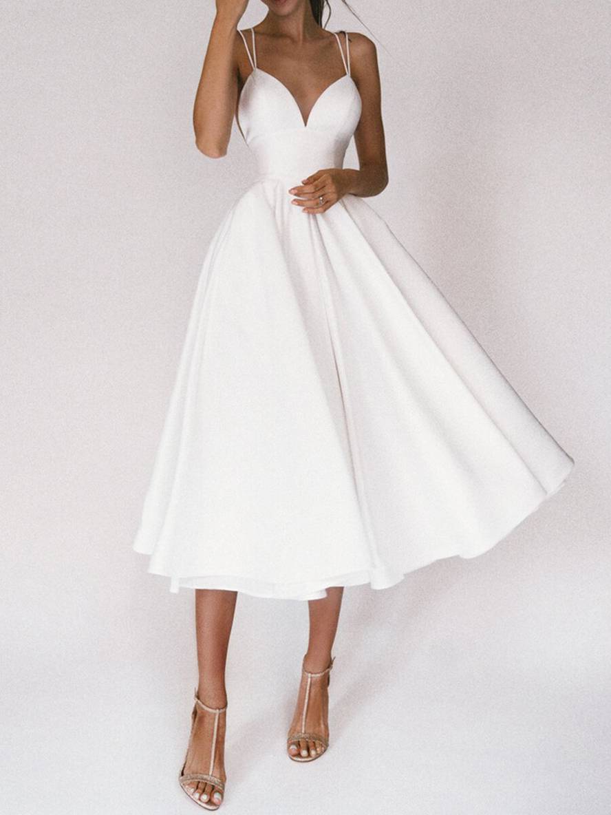 Inrosy mi-longue robe trapèze dos nu fines brides v-cou femme élégant de cocktail