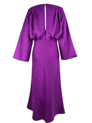Inrosy longue robe v-cou boutons dos nu manches trompette manches longues femme élégant vintage bal de promo