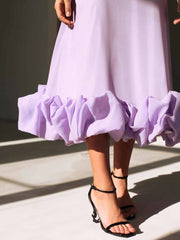 Inrosy mi-longue robe trapèze à volantée bustier à fines brides sans manches femme élégant doux de cocktail bal de promo