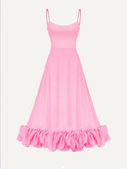 Inrosy mi-longue robe trapèze à volantée bustier à fines brides sans manches femme élégant doux de cocktail bal de promo