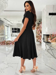 Inrosy robe demoiselle d'honneur v-cou fluide manches bouffantes manches courtes femme élégant doux invité mariage