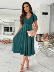 Inrosy robe demoiselle d'honneur v-cou fluide manches bouffantes manches courtes femme élégant doux invité mariage
