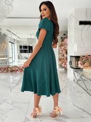 Inrosy robe demoiselle d'honneur v-cou fluide manches bouffantes manches courtes femme élégant doux invité mariage
