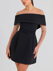 Inrosy robe patineuse moulante col bateau ceinture sans manches femme élégant décontracté de cocktail de fete