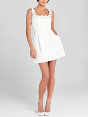 Inrosy robe patineuse trapèze fleurie appliques à fines brides col carré sans manches femme élégant bal de promo de cocktail