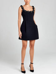 Inrosy robe patineuse trapèze fleurie appliques à fines brides col carré sans manches femme élégant bal de promo de cocktail