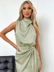 Inrosy robe courte irrégulière ceinture col roulé licou sans manches femme élégant cérémonie invité mariage de cocktail