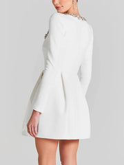 Inrosy robe courte trapèze en velours col carré manches longues poches femme doux élégant de cocktail anniversaire