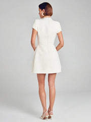 Inrosy robe courte tweed col roulé manches courtes poches femme style tailleur élégant de soirée pour mariage de cocktail