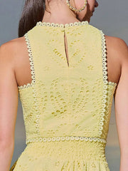 Inrosy robe broderie anglaise poches sans manches hauts trapèze fluide jupe femme élégant décontracté ensemble