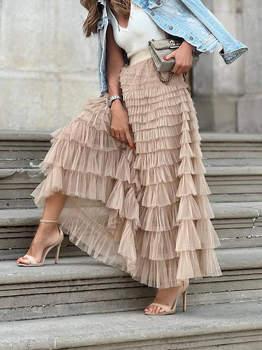 Inrosy longue jupe bouffante tutu tulle trapèze femme doux élégant mode