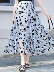 Inrosy mi-longue jupe bouffante tutu tulle fleurie fluide femme casual élégant mode décontracté