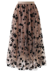 Inrosy mi-longue jupe bouffante tutu tulle fleurie fluide femme casual élégant mode décontracté