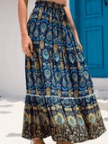 Inrosy mi-longue jupe wax tribal coton noeud papillon coulisse taille femme ethnique bohème décontracté