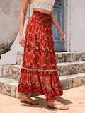 Inrosy mi-longue jupe wax tribal coton noeud papillon coulisse taille femme ethnique bohème décontracté