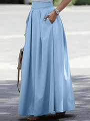 Inrosy longue jupe plissé poches femme doux femme élégant décontracté