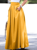 Inrosy longue jupe plissé poches femme doux femme élégant décontracté