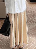 Inrosy longue jupe trapèze rayé coton frange femme mode décontracté hiver bas