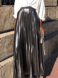 Inrosy jupe plissé à effet métallique taille haute femme mode décontracté argent