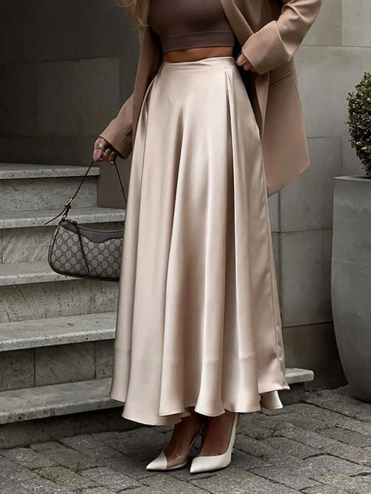 Inrosy longue jupe satin taille haute pour femme casual élégant mode décontracté automne hiver