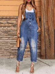 Inrosy salopette en jean larges jambes évasé boutonnage poches sans manches femme mode décontracté