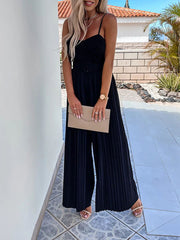 Inrosy combinaisons larges jambes évasé plissé ceinture bustier dos nu à fines brides sans manches femme décontracté