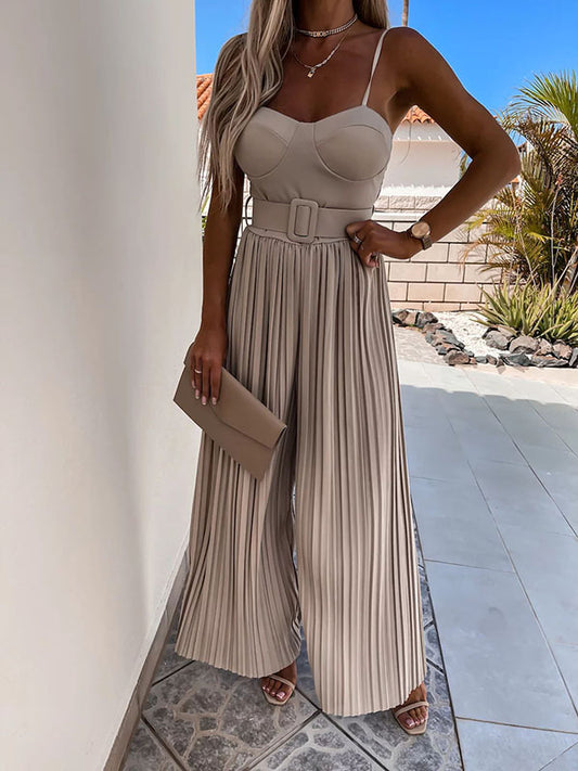 Inrosy combinaisons larges jambes évasé plissé ceinture bustier dos nu à fines brides sans manches femme décontracté