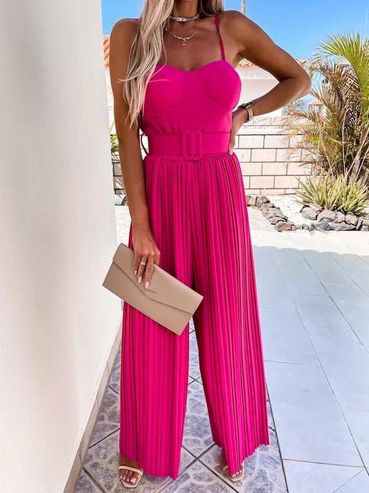 Inrosy combinaisons larges jambes évasé plissé ceinture bustier dos nu à fines brides sans manches femme décontracté