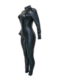 Inrosy combinaisons déguisement catwoman slim moulante simili cuir fermeture éclair col roulé manches longues femme mode halloween