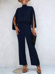 Inrosy combinaisons larges jambes évasé col montant noeud papillon dos nu manches raglan femme élégant décontracté ample
