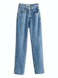 Inrosy jeans droit jean fendu boutons poches fermeture éclair taille haute femme style boyfriend mode