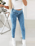 Inrosy pantalon carotte en jean slim fitness fendu avec à lacets fermeture éclair femme casual mode