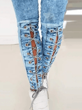 Inrosy pantalon carotte en jean slim fitness fendu avec à lacets fermeture éclair femme casual mode