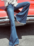 Inrosy jeans patte d'éléphant années 70 80 flare évasé poches taille haute femme mode pantalon bleu