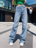 Inrosy jeans flare évasé femme boutons poches mi taille femme casual mode décontracté