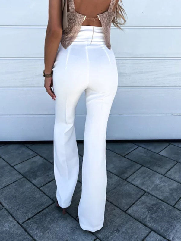 Inrosy pantalons flare évasé taille haute femme élégant mode décontracté