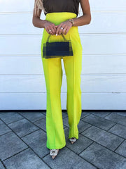 Inrosy pantalons flare évasé taille haute femme élégant mode décontracté