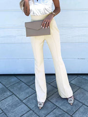 Inrosy pantalons flare évasé taille haute femme élégant mode décontracté