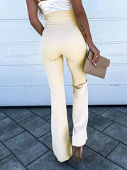 Inrosy pantalons flare évasé taille haute femme élégant mode décontracté