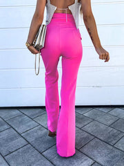 Inrosy pantalons flare évasé taille haute femme élégant mode décontracté