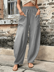 Inrosy pantalons poches mi taille taille élastique femme casual lâche ample décontracté boho