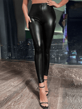 Inrosy leggings slim fitness vinyl simili cuir taille haute femme mode