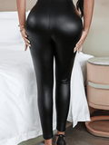 Inrosy leggings slim fitness vinyl simili cuir taille haute femme mode